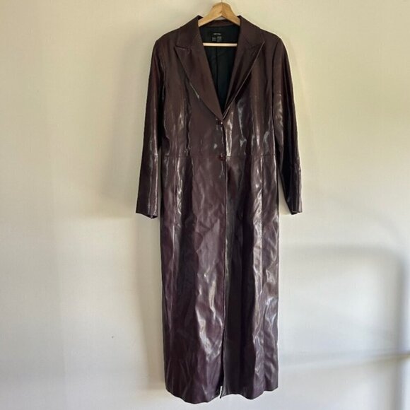 Zara Jackets & Blazers - ZARA Vintage Faux Leather Maxi Jacket Dark Plum sz M